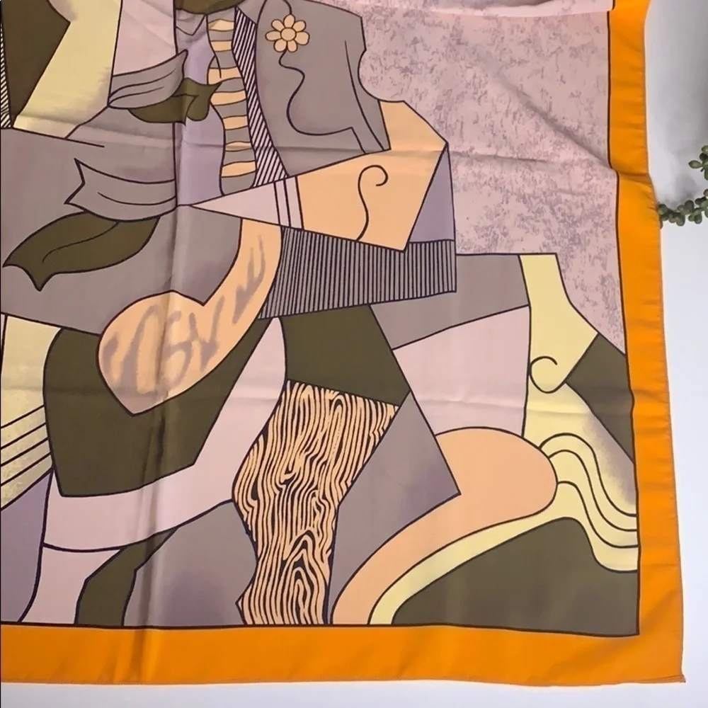 Vintage Picasso print Oversized Silk Feel Scarf 33” x 34” multicolor print